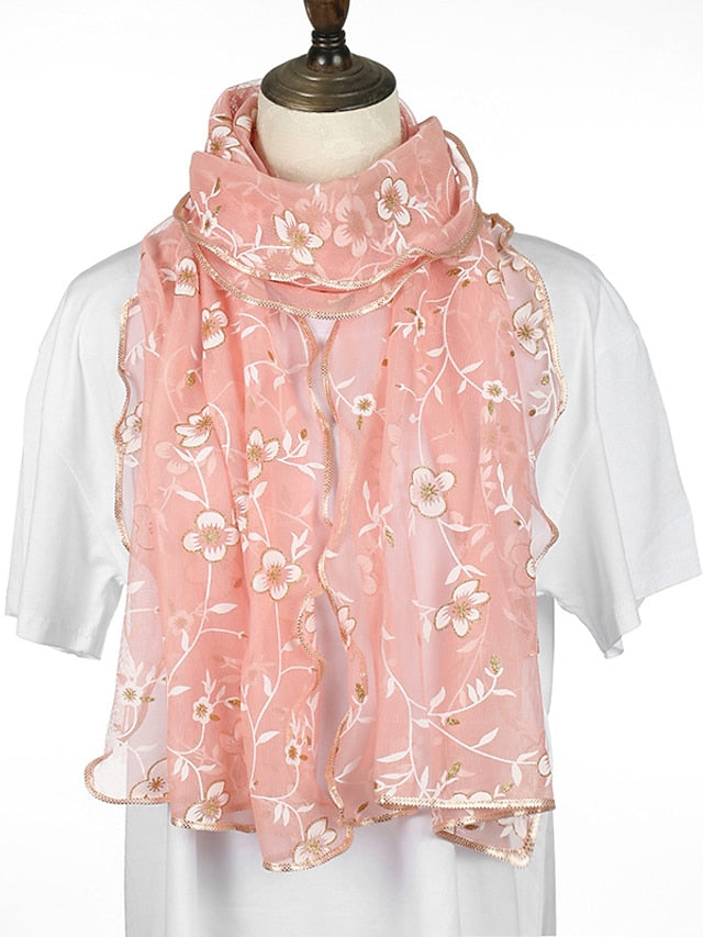 New Flower Embroidery Gauze Scarf Women Travel Holiday Sunscreen Beach Shawl Daily Streetwear Birthday Gift - LuckyFash™