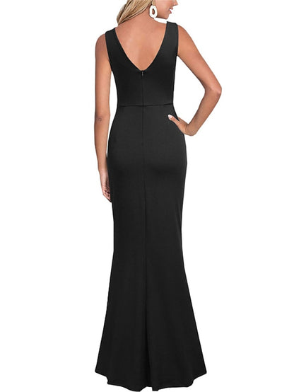 Formal Party Dress Sheath Dress Long Dress Maxi Dress Black Wine Red Sleeveless Pure Color Split Spring Summer V Neck Slim  S M L XL XXL for Women - LuckyFash™
