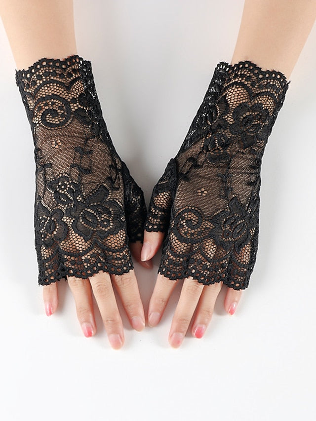 Women's Fingerless Gloves Formal Party / Evening Daily Solid / Plain Color Lace Simple Style Sweet Wedding Casual / Daily 1 Pair - LuckyFash™