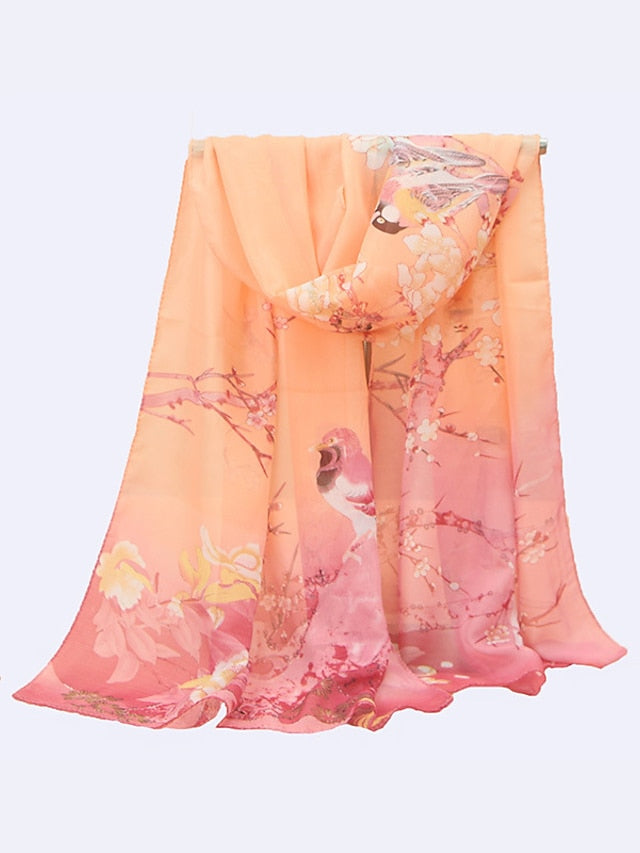 New Chiffon Scarves Women Summer Thin Scarf Shawls And Wraps Flower with Bird Print Hijab Stoles - LuckyFash™