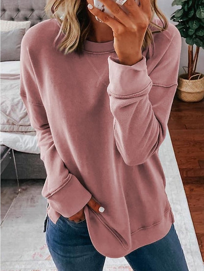 Women's Hoodie Sweatshirt Pullover Basic Blue Gray Pink Solid Colored Loose Fit Daily Round Neck Cotton S M L XL XXL 3XL / Oversized - LuckyFash™