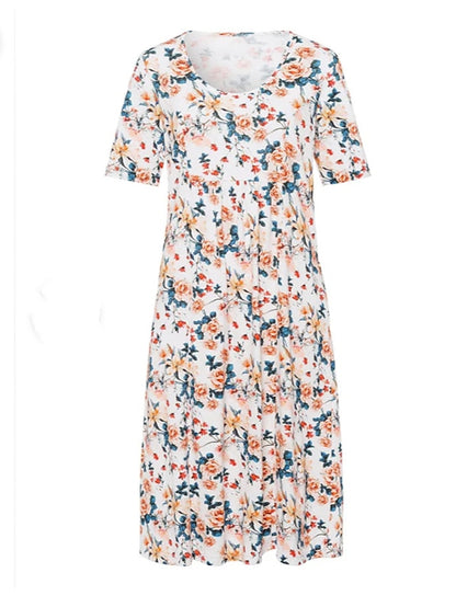 Women's Floral Dress Knee Length Dress Orange Red Short Sleeve Floral Pocket Print Spring Summer Crew Neck Casual 2022 M L XL XXL 3XL - LuckyFash™