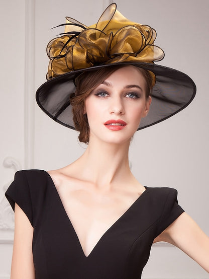 Hats Headwear Organza Sun Hat Wedding Casual Kentucky Derby Melbourne Cup With Floral Headpiece Headwear - LuckyFash™