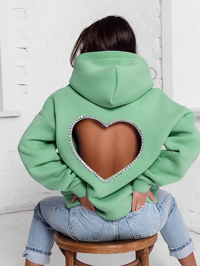 Hoodie Heart Basic Hooded Regular Winter Light Blue Green Pink Black for Women - LuckyFash™