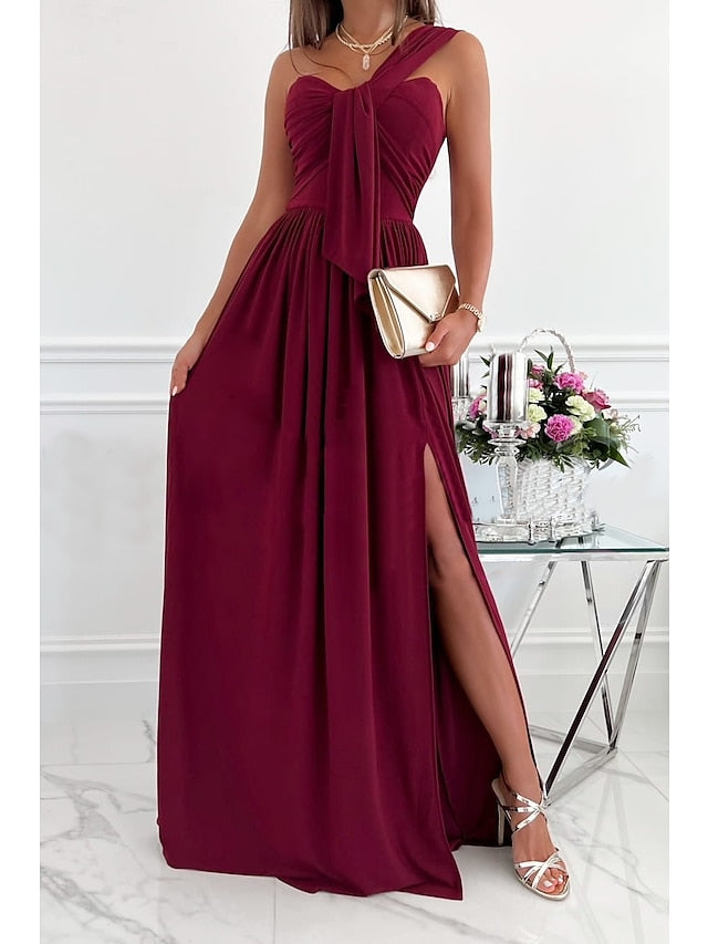 Formal Party Dress Wedding Guest Dress Long Dress Maxi Dress Light Pink Black Red Sleeveless Pure Color Ruched Spring Summer Halter  S M L XL XXL for Women - LuckyFash™