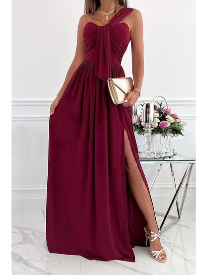 Formal Party Dress Wedding Guest Dress Long Dress Maxi Dress Light Pink Black Red Sleeveless Pure Color Ruched Spring Summer Halter  S M L XL XXL for Women - LuckyFash™