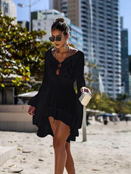 Womenâ€˜s Green Black Blue Long Sleeve Pure Color Lace up Winter Fall Autumn Crew Neck Hot Winter Dress Fall Dress Loose Fit One-Size - LuckyFash™
