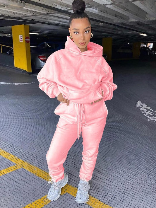 Women's Hoodie Tracksuit Pants Sets Streetwear Blue Pink Sports Outdoor Casual Daily Plain Drawstring Hooded S M L XL XXL - LuckyFash™