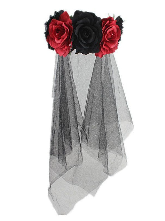christmas party hair accessories headband simulation rose flower black mesh carnival headband - LuckyFash™