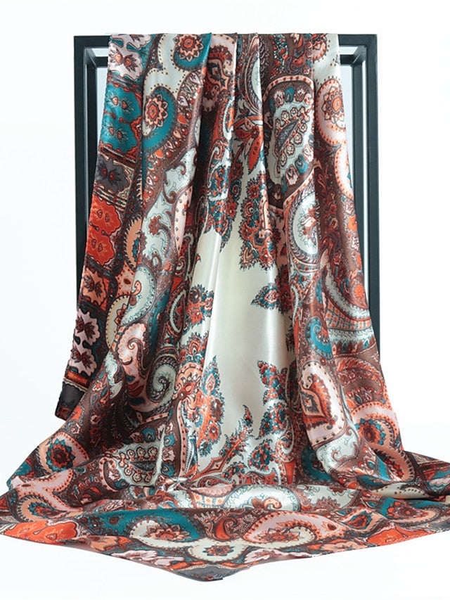 Vintage Flowers Square Scarf For Women Shawls Neckerchief Female Print Headband On the Head Wraps Foulard Hijab Hair Bands 90*90cm - LuckyFash™