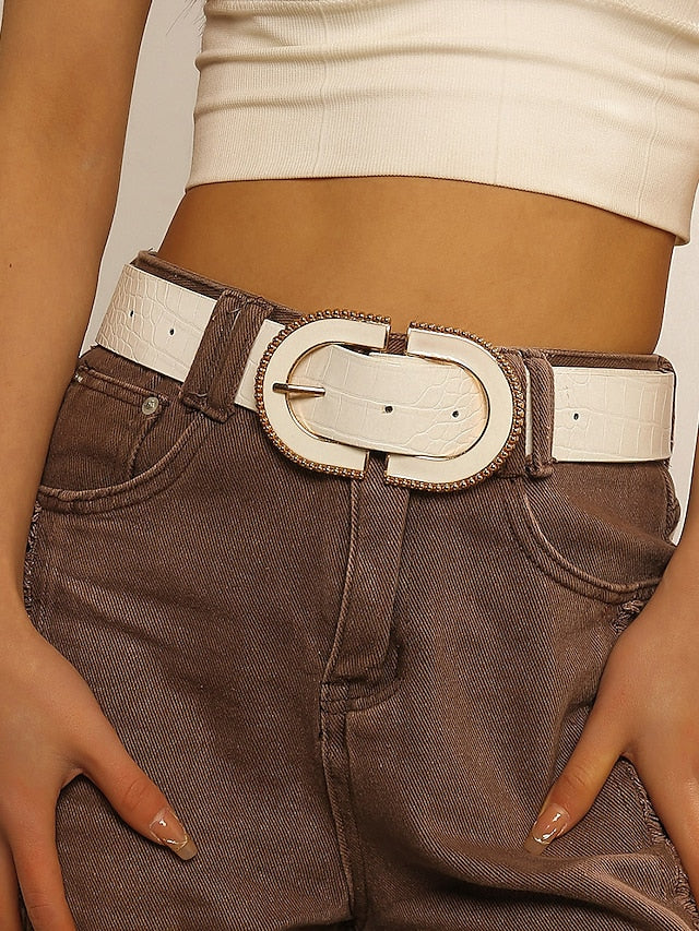 Women's Belt PU White Waist Belt Holiday Valentine's Day Plaid Pure Color - LuckyFash™