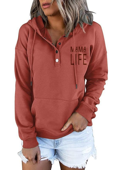 Women's Hoodie Sweatshirt Pullover Active Streetwear Button Front Pocket Blue Purple Pink Mama Life Casual Hoodie Long Sleeve S M L XL XXL - LuckyFash™