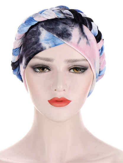 India Tie Dye Turban Cap Muslim Women Hijab Hair Care Hat Braid Headscarf Beanie Bonnet Islamic Headwear Wrap Hair Loss Cover - LuckyFash™
