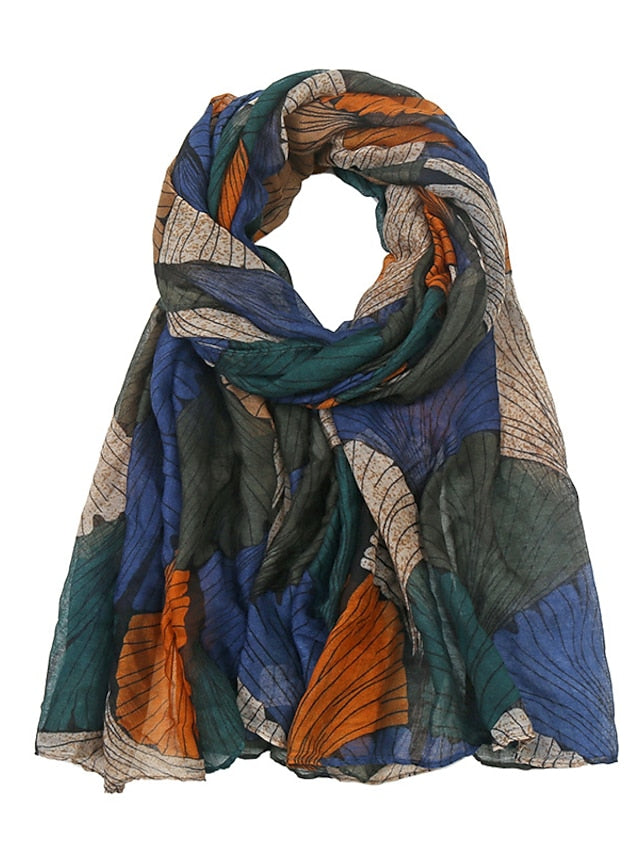 Retro Plant Print Scarves Women Ginkgo Leaf Printing Shawl And Wraps Laday Foulard Flower Hijab Long Style Scarf - LuckyFash™