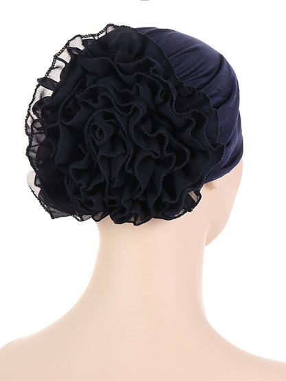 Woman Big Flower India Hat Beanie Turban Hair Accessories Elastic Cloth Hair Bands Hat Chemo Beanie Ladies Muslim Solid Hair Loss Cap - LuckyFash™