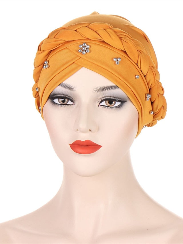 Multiple Colors Choice with Beads Women Muslim Braid Head Turban Wrap Cover Islamic Arab Cap Fashion Hair Loss Bonnet Beanies - LuckyFash™
