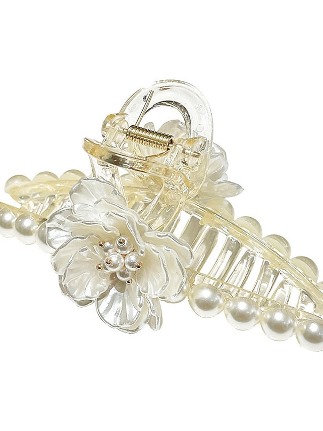 Hair Claw Clips with Shell-based Imitation Pearl Flowers French Plastic Claw Clip Stylish Hair Claw Non Slip Hair Clip Clamps Styling Accessories for Women Girls - LuckyFash™