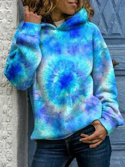 Women's Hoodie Sweatshirt Pullover Active Basic Navy Blue Blue Graphic Tie Dye Street Hoodie Long Sleeve - LuckyFash™
