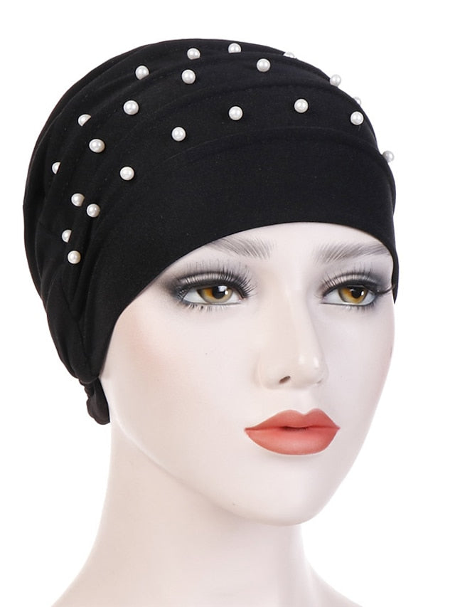 Fashion Muslim Women Turban Scarf Pearl Fold Turban Hat Cancer Chemo Beanies Cap Islamic Wrap Headscarf Musulman Femme Hijab Hair Accessories - LuckyFash™