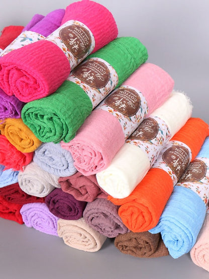 Plain Wrinkle Wrap Cotton Viscose Long Shawl Scarf Women Crinkle Hijab Shawl Muslim Head Hijab Scarf - LuckyFash™