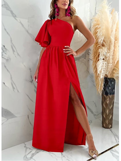 Womenâ€˜s Formal Party Dress Long Dress Maxi Dress Green Black khaki Sleeveless Pure Color Split Winter Fall Spring One Shoulder 2023 S M L XL 2XL - LuckyFash™