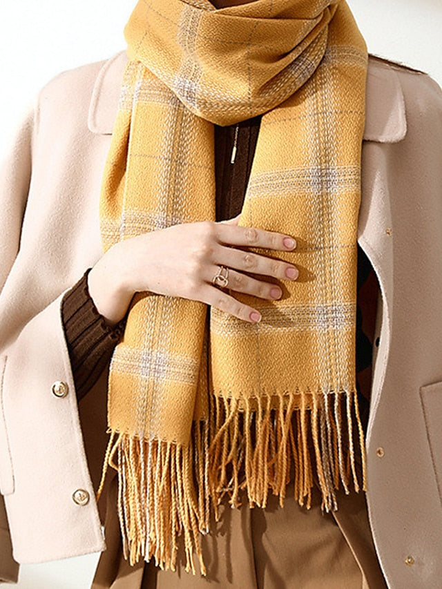 Women's Women's Shawls & Wraps Outdoor Dailywear Holiday Yellow Blue Pink Scarf Plaid - LuckyFash™