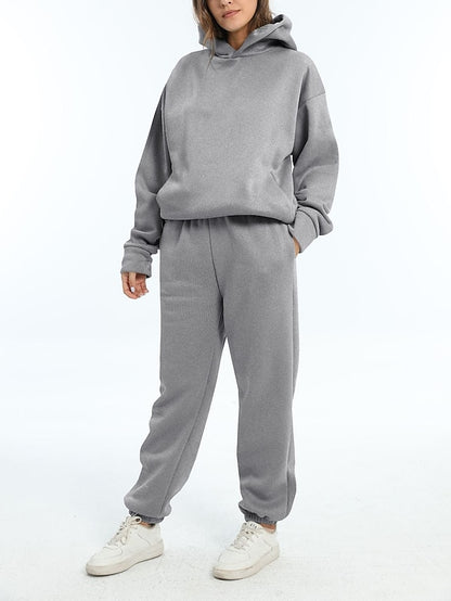 Hoodie 2 Piece Solid / Plain Color Sports Regular Winter Creamy-white ArmyGreen Big red Purple Pink for Women - LuckyFash™