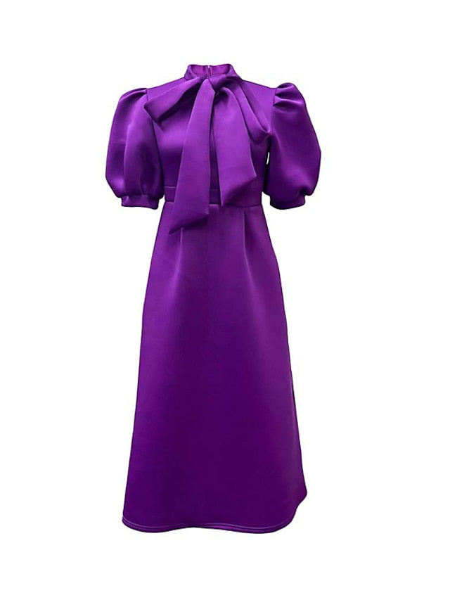 Womenâ€˜s Formal Party Dress Wedding Guest Dress Long Dress Maxi Dress Purple Yellow Red Short Sleeve Pure Color Bow Spring Summer High Neck 2023 S M L XL XXL 3XL - LuckyFash™