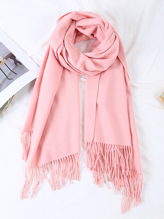 Women's Women's Shawls & Wraps Party Black Scarf Pure Color / Basic / Red / Fall / Winter / Polyester - LuckyFash™