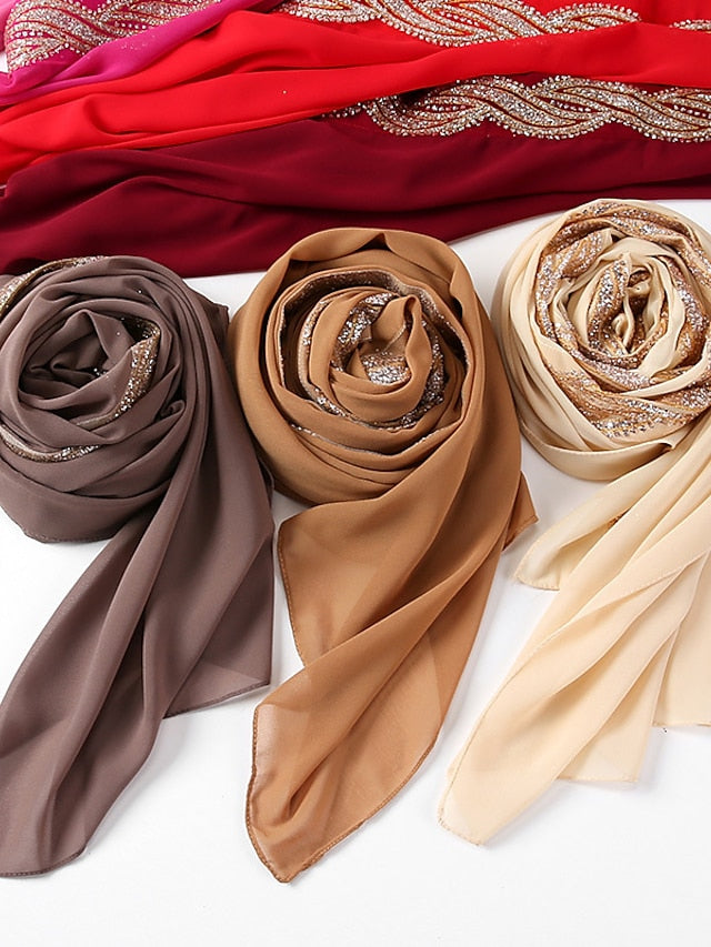 New Muslim Chiffon Hijab for Women Scarf with Sequins Femme Islam Glitter Headscarf Islamic Hijab Shawls Wraps - LuckyFash™