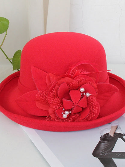 Women's Party Hat Party Wedding Special Occasion Flower Flower Wine Black Hat Yellow Fall Winter Spring Holiday - LuckyFash™