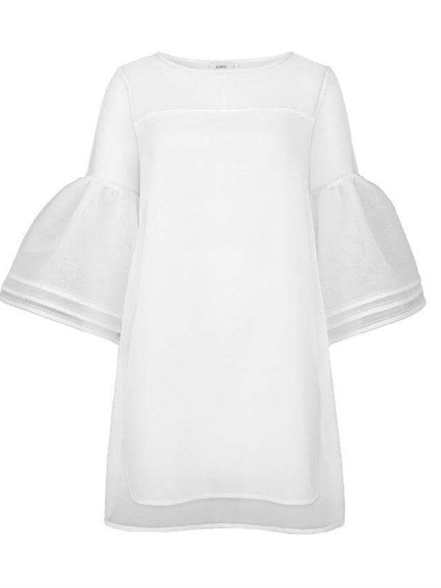 Womenâ€˜s Formal Party Dress Wedding Guest Dress White Dress Mini Dress White 3/4 Length Sleeve Pure Color Mesh Winter Fall Autumn Round Neck 2023 S M L XL XXL 3XL 4XL - LuckyFash™