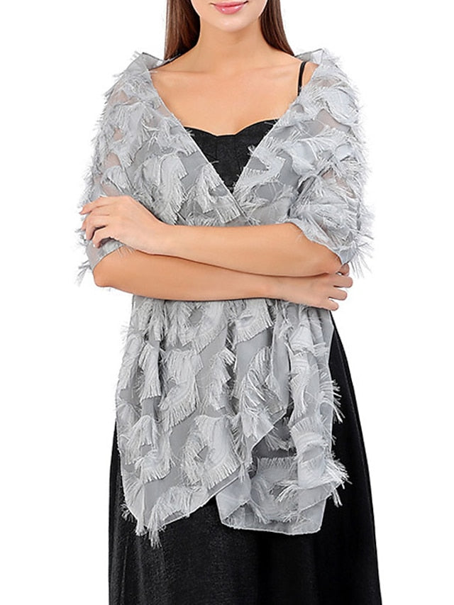 Women's Women's Shawls & Wraps Party Wedding Cocktail Party Black Silver White Scarf Pure Color - LuckyFash™