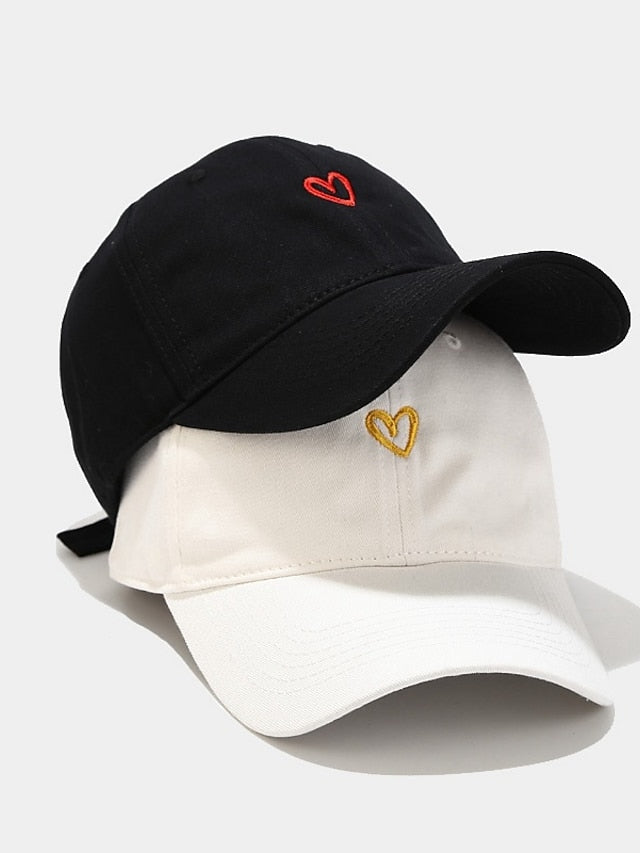 Cotton Baseball Caps Unisex Casual Sunhat Heart Embroidery Man Women Summer Hat Outsport Daily Duck Tongue Cap Couple Sun Visor - LuckyFash™