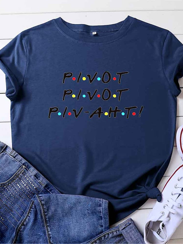 friends shirt women pivot friend t shirt letters print short sleeve casual letters printed top tee grey - LuckyFash™
