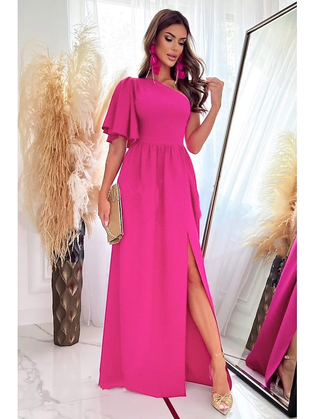 Womenâ€˜s Formal Party Dress Long Dress Maxi Dress Green Black khaki Sleeveless Pure Color Split Winter Fall Spring One Shoulder 2023 S M L XL 2XL - LuckyFash™