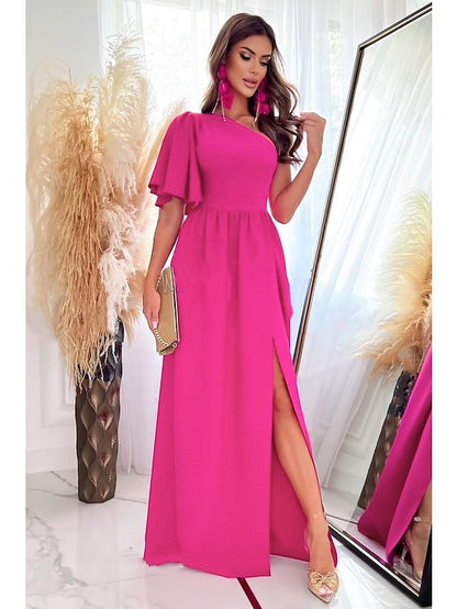 Womenâ€˜s Formal Party Dress Long Dress Maxi Dress Green Black khaki Sleeveless Pure Color Split Winter Fall Spring One Shoulder 2023 S M L XL 2XL - LuckyFash™