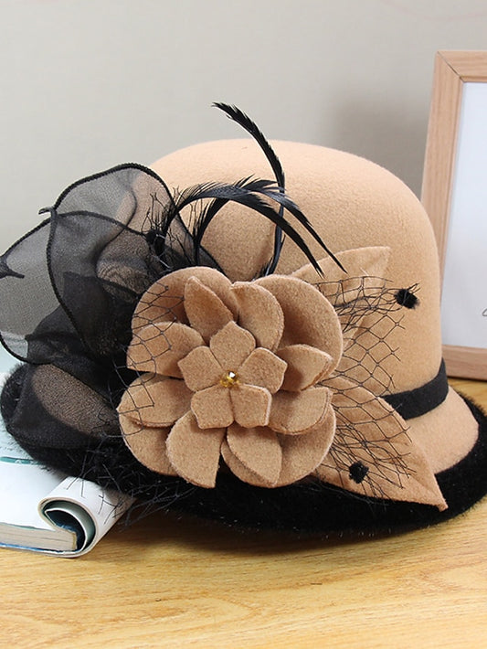 Women's Party Hat Party Wedding Special Occasion Flower Flower Black White Hat Gray Fall Winter Spring Holiday - LuckyFash™