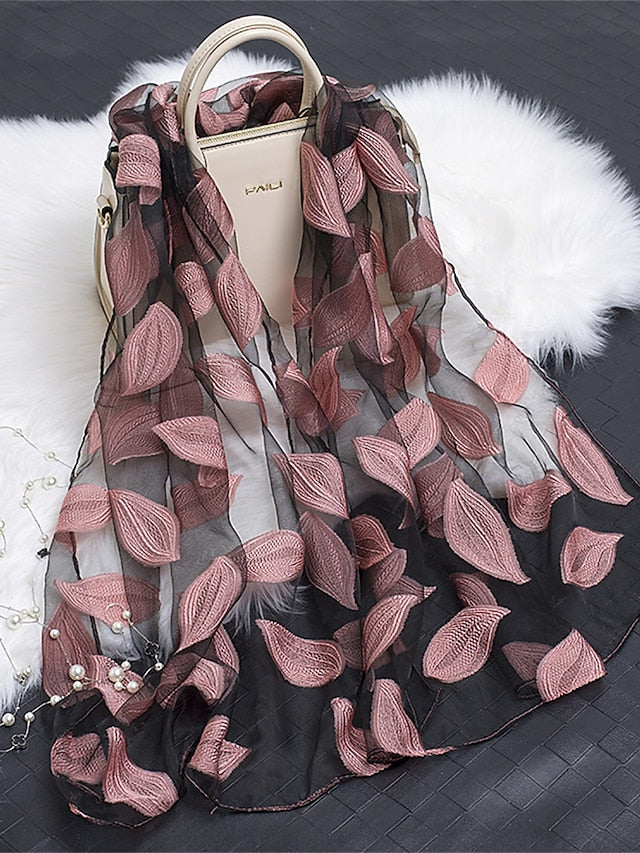 Women's Women's Shawls & Wraps Street Daily Date Wine Green Scarf Florals / Party / Silk / Cute / Fall / Winter - LuckyFash™
