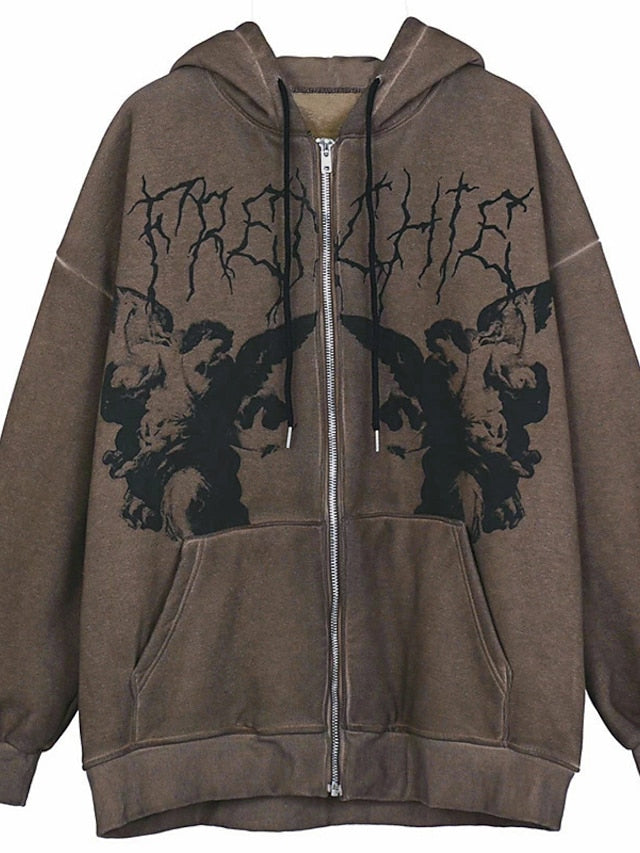 Hoodie Sweatshirt Zip Up Blue Light Brown Dark Gray Graphic Long Sleeve M L XL XXL XXXL for Women - LuckyFash™