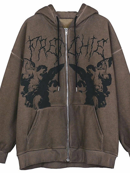 Hoodie Sweatshirt Zip Up Blue Light Brown Dark Gray Graphic Long Sleeve M L XL XXL XXXL for Women - LuckyFash™