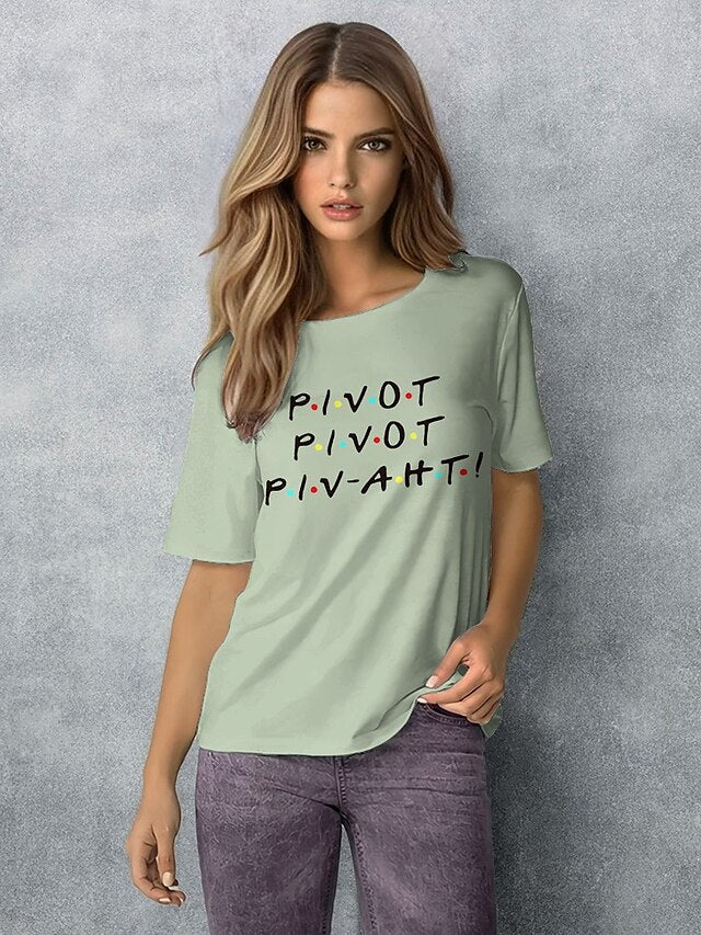 friends shirt women pivot friend t shirt letters print short sleeve casual letters printed top tee grey - LuckyFash™