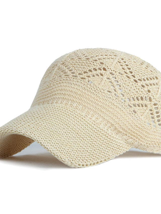 Glossy Ladies Knitting Sun Hat Summer Outdoor Hollow Mesh Breathable Sunshade Hats New Fashion All-Match Lady Baseball Hat - LuckyFash™
