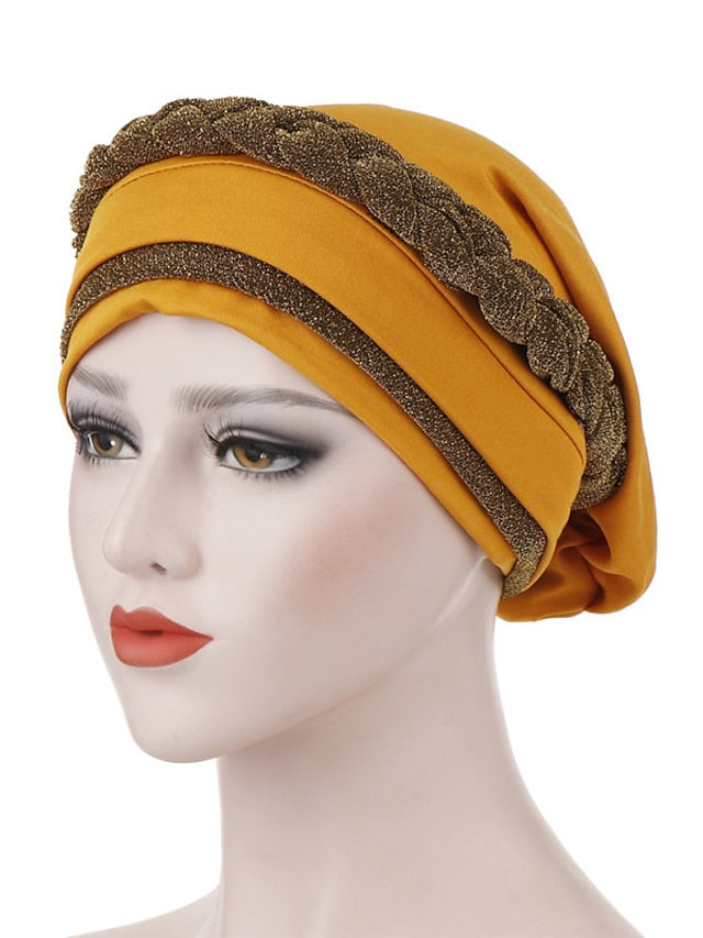 India Muslim Women Hijab Hat Two Color Splicing Cap Braid Turban Headscarf Islamic Head Wrap Lady Beanie Bonnet Hair Loss Cover - LuckyFash™