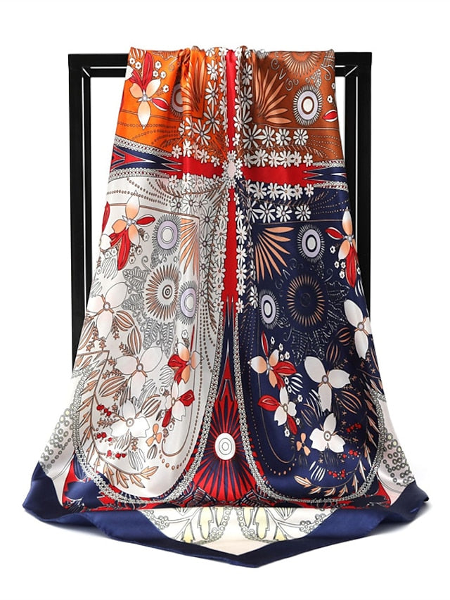 Newest Square Silk Scarf Women Print Simple Hijab Headband Wraps Muslim Headscarf Bandana Foulard Female 90*90cm - LuckyFash™