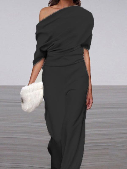 Off Shoulder Solid Long Straight Pants Jumpsuit - LuckyFash™