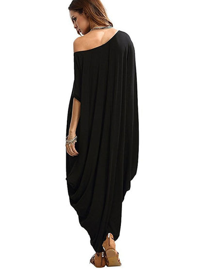 Women's Kaftan Dress Long Dress Maxi Dress Green Black Wine Half Sleeve Pure Color Fall Spring Autumn Romantic Loose Fit M L XL XXL - LuckyFash™