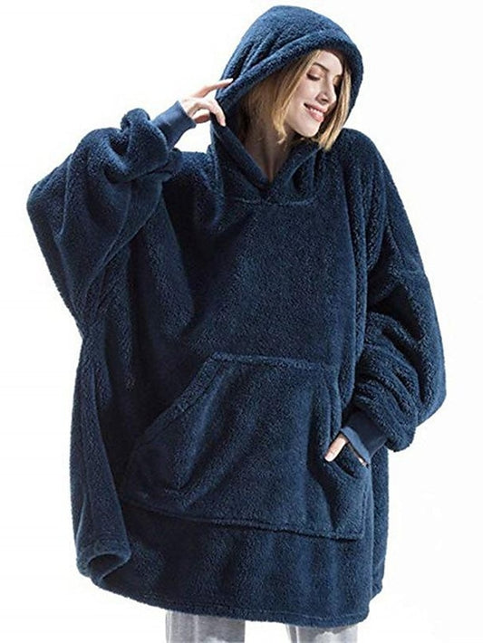 Hoodie Sweatshirt Pullover Sherpa Fleece Teddy Front Pocket Black Navy Blue Green Solid Color Loose Fit Party Hoodie Long Sleeve Fleece for Women - LuckyFash™