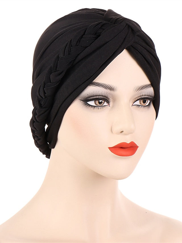 Women Lady Muslim Braid Head Turban Wrap Plain Color Islamic Arab Cap Hat Hair Loss Bonnet Beanies - LuckyFash™