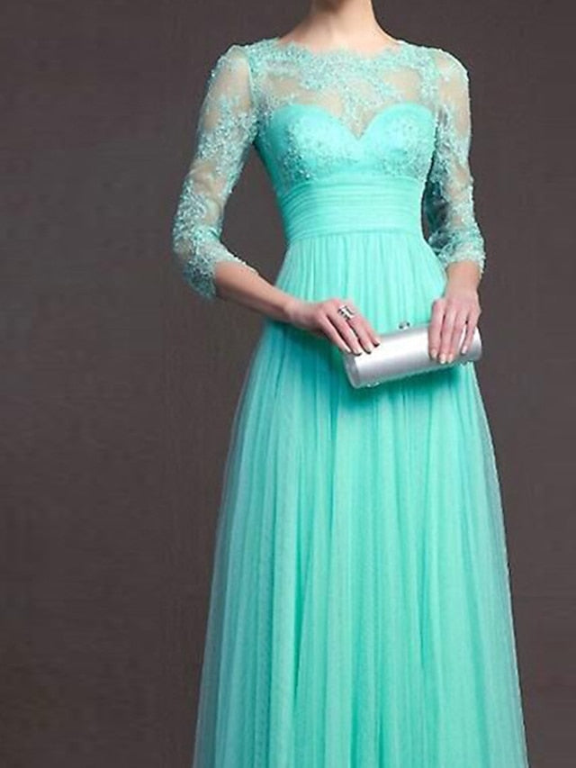 Womenâ€˜s Formal Party Dress Wedding Guest Dress Lace Dress Long Dress Maxi Dress Green Red 3/4 Length Sleeve Pure Color Lace Winter Fall Autumn Crew Neck 2023 S M L XL XXL - LuckyFash™